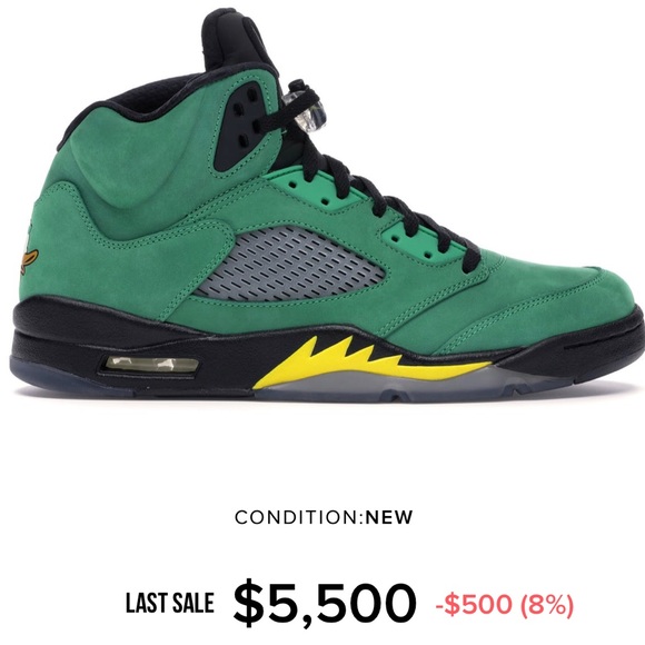 Air Jordan 5's retro Oregon ducks sz 12 greenapple